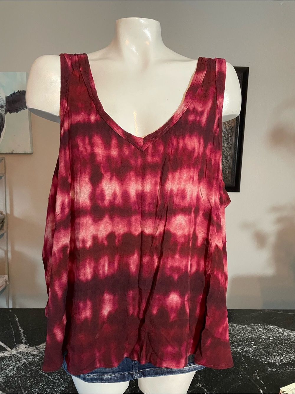 torrid Burgundy and Blush Tie-Dye V-Neck Tank